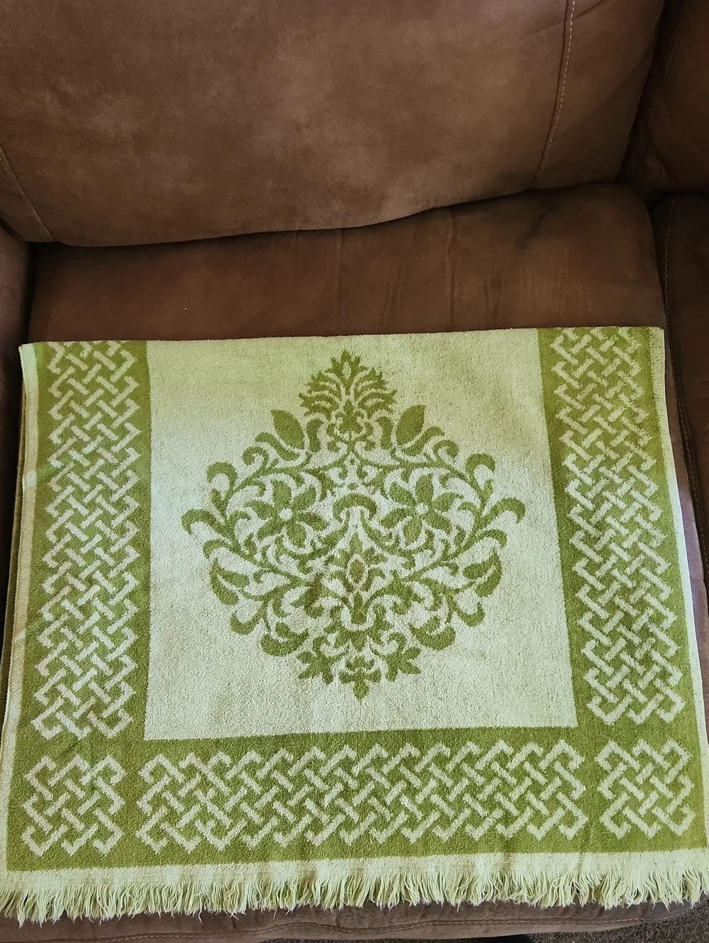 Vintage St Marys Bath Towel Green MCM Retro 2 tone Greens USA